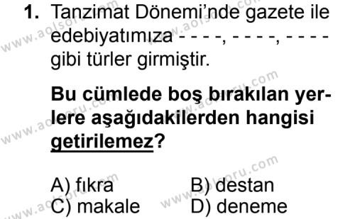 Seçmeli Türk Edebiyatı 5 Dersi 2015 - 2016 Yılı 2. Dönem Sınav Soruları 1. Soru