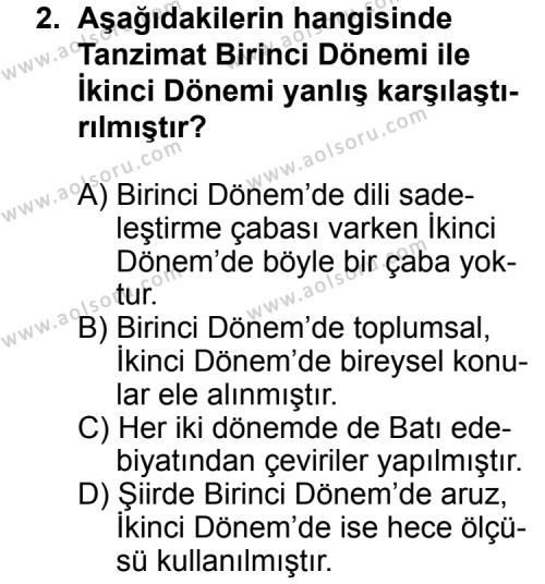 Seçmeli Türk Edebiyatı 5 Dersi 2015 - 2016 Yılı 2. Dönem Sınav Soruları 2. Soru
