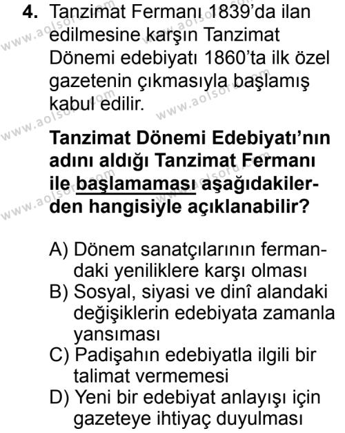 Seçmeli Türk Edebiyatı 5 Dersi 2015 - 2016 Yılı 2. Dönem Sınav Soruları 4. Soru