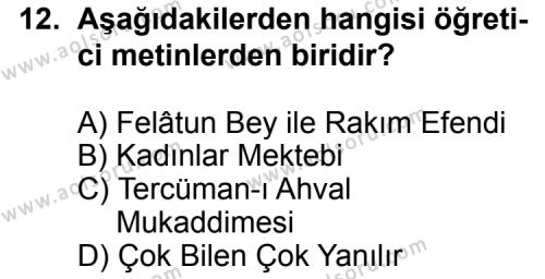 Seçmeli Türk Edebiyatı 5 Dersi 2015-2016 Yılı 2. Dönem Sınavı 12. Soru