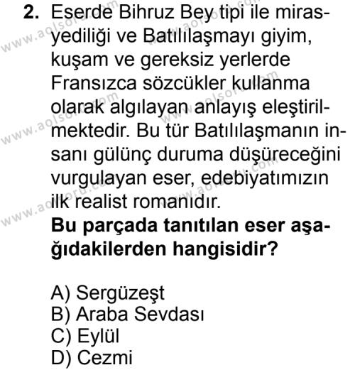 Seçmeli Türk Edebiyatı 5 Dersi 2015 - 2016 Yılı 3. Dönem Sınav Soruları 2. Soru