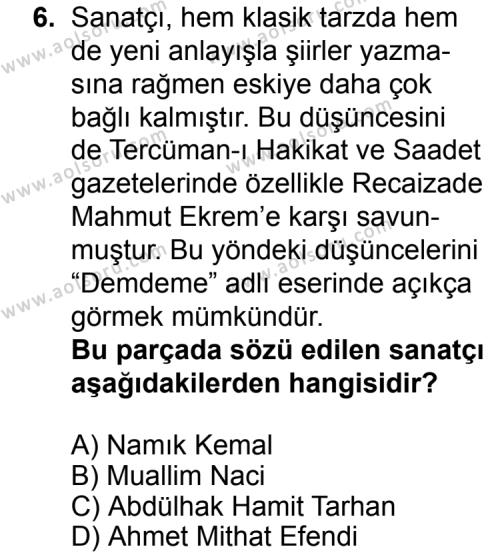 Seçmeli Türk Edebiyatı 5 Dersi 2015-2016 Yılı 3. Dönem Sınavı 6. Soru