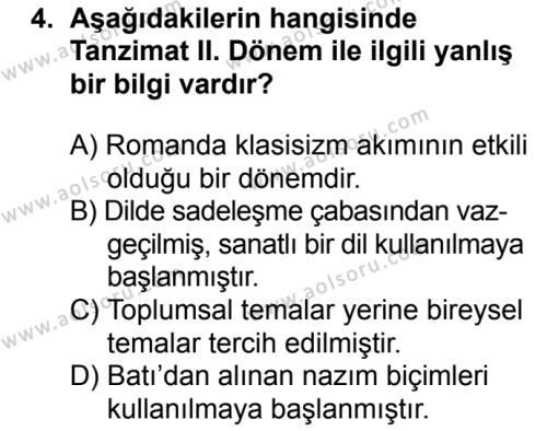 Seçmeli Türk Edebiyatı 5 Dersi 2016 - 2017 Yılı 1. Dönem Sınav Soruları 4. Soru