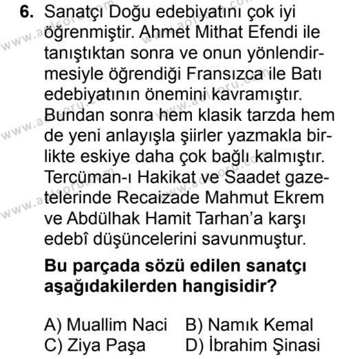 Seçmeli Türk Edebiyatı 5 Dersi 2016-2017 Yılı 2. Dönem Sınavı 6. Soru