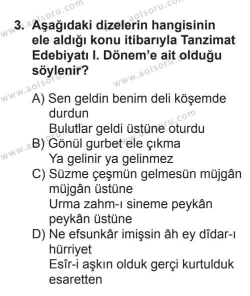 Seçmeli Türk Edebiyatı 5 Dersi 2016 - 2017 Yılı Ek Sınav Soruları 3. Soru
