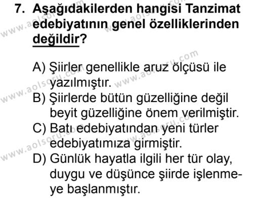 Seçmeli Türk Edebiyatı 5 Dersi 2017-2018 Yılı 2. Dönem Sınavı 7. Soru