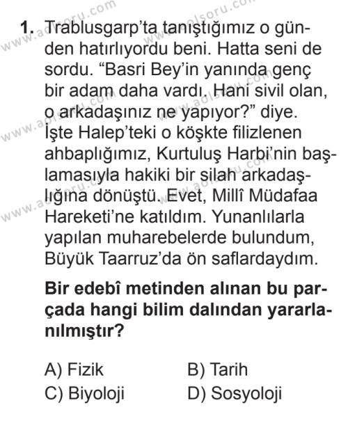 Seçmeli Türk Edebiyatı 5 Dersi 2017 - 2018 Yılı 3. Dönem Sınav Soruları 1. Soru