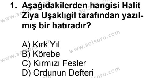 Seçmeli Türk Edebiyatı 6 Dersi 2011 - 2012 Yılı 1. Dönem Sınav Soruları 1. Soru