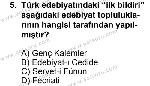 Seçmeli Türk Edebiyatı 6 Dersi 2011-2012 Yılı 1. Dönem Sınavı 5. Soru