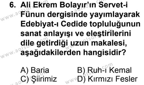 Seçmeli Türk Edebiyatı 6 Dersi 2011-2012 Yılı 1. Dönem Sınavı 6. Soru