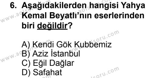 Seçmeli Türk Edebiyatı 6 Dersi 2011-2012 Yılı 2. Dönem Sınavı 6. Soru