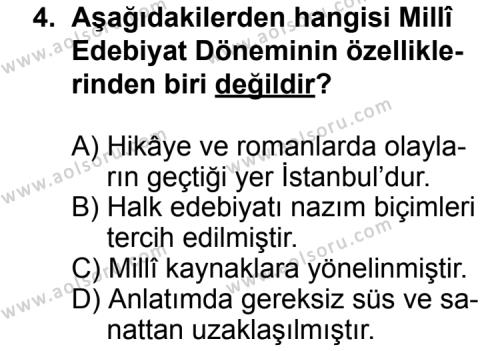Seçmeli Türk Edebiyatı 6 Dersi 2011 - 2012 Yılı 3. Dönem Sınav Soruları 4. Soru