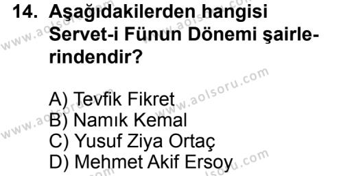 Seçmeli Türk Edebiyatı 6 Dersi 2011-2012 Yılı 3. Dönem Sınavı 14. Soru