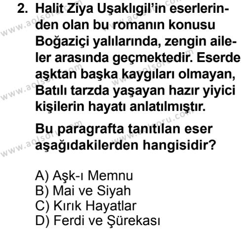 Seçmeli Türk Edebiyatı 6 Dersi 2011 - 2012 Yılı Ek Sınav Soruları 2. Soru