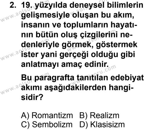 Seçmeli Türk Edebiyatı 6 Dersi 2012 - 2013 Yılı 1. Dönem Sınav Soruları 2. Soru