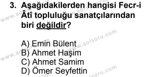 Seçmeli Türk Edebiyatı 6 Dersi 2012 - 2013 Yılı 1. Dönem Sınav Soruları 3. Soru