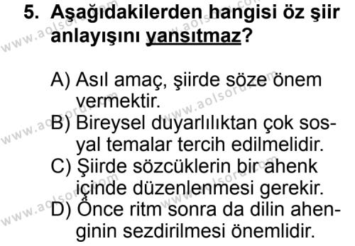Seçmeli Türk Edebiyatı 6 Dersi 2012-2013 Yılı 1. Dönem Sınavı 5. Soru