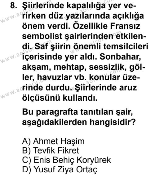 Seçmeli Türk Edebiyatı 6 Dersi 2012-2013 Yılı 1. Dönem Sınavı 8. Soru