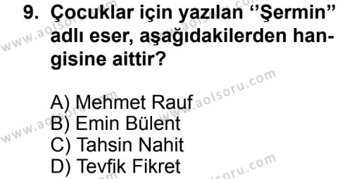 Seçmeli Türk Edebiyatı 6 Dersi 2012-2013 Yılı 1. Dönem Sınavı 9. Soru