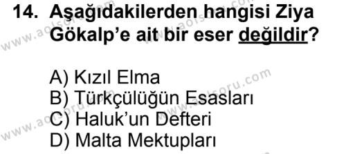 Seçmeli Türk Edebiyatı 6 Dersi 2012-2013 Yılı 1. Dönem Sınavı 14. Soru