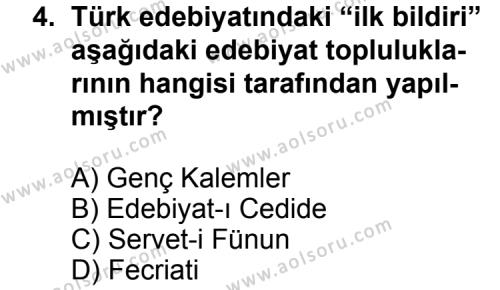 Seçmeli Türk Edebiyatı 6 Dersi 2012-2013 Yılı 2. Dönem Sınavı 4. Soru