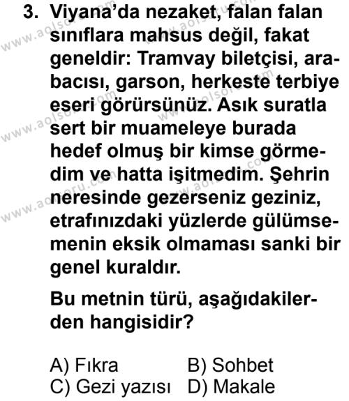 Seçmeli Türk Edebiyatı 6 Dersi 2012 - 2013 Yılı 3. Dönem Sınav Soruları 3. Soru