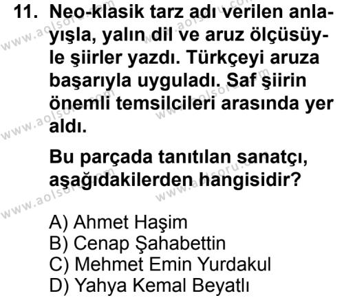 Seçmeli Türk Edebiyatı 6 Dersi 2012-2013 Yılı 3. Dönem Sınavı 11. Soru