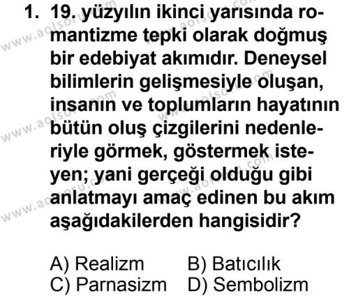 Seçmeli Türk Edebiyatı 6 Dersi 2013 - 2014 Yılı 1. Dönem Sınav Soruları 1. Soru