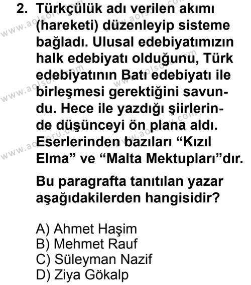 Seçmeli Türk Edebiyatı 6 Dersi 2013 - 2014 Yılı 1. Dönem Sınav Soruları 2. Soru