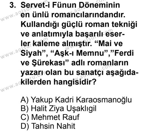 Seçmeli Türk Edebiyatı 6 Dersi 2013 - 2014 Yılı 1. Dönem Sınav Soruları 3. Soru