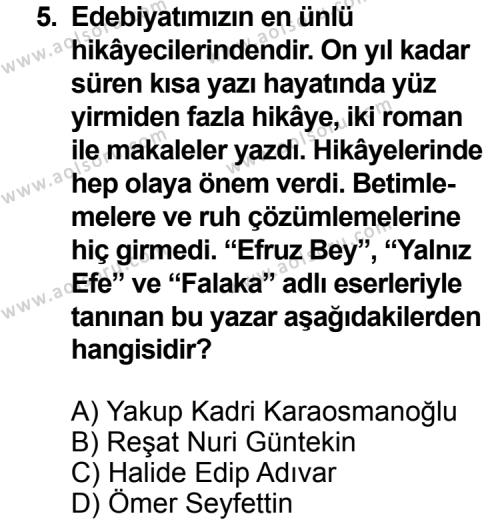 Seçmeli Türk Edebiyatı 6 Dersi 2013-2014 Yılı 1. Dönem Sınavı 5. Soru