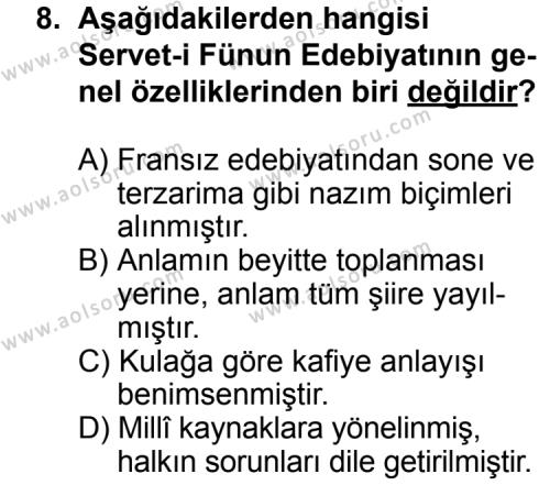 Seçmeli Türk Edebiyatı 6 Dersi 2013-2014 Yılı 1. Dönem Sınavı 8. Soru