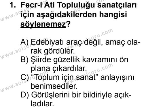 Seçmeli Türk Edebiyatı 6 Dersi 2013 - 2014 Yılı 2. Dönem Sınav Soruları 1. Soru