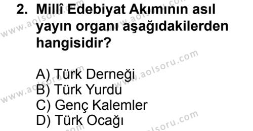 Seçmeli Türk Edebiyatı 6 Dersi 2013 - 2014 Yılı 2. Dönem Sınav Soruları 2. Soru