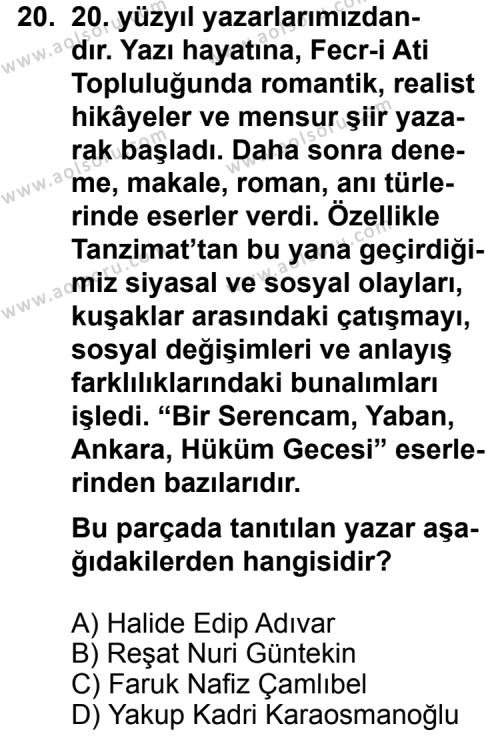 Seçmeli Türk Edebiyatı 6 Dersi 2013-2014 Yılı 2. Dönem Sınavı 20. Soru