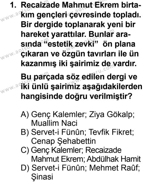 Seçmeli Türk Edebiyatı 6 Dersi 2013 - 2014 Yılı 3. Dönem Sınav Soruları 1. Soru