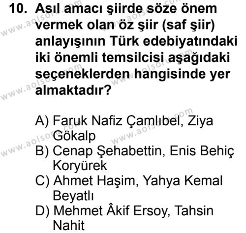Seçmeli Türk Edebiyatı 6 Dersi 2013-2014 Yılı 3. Dönem Sınavı 10. Soru