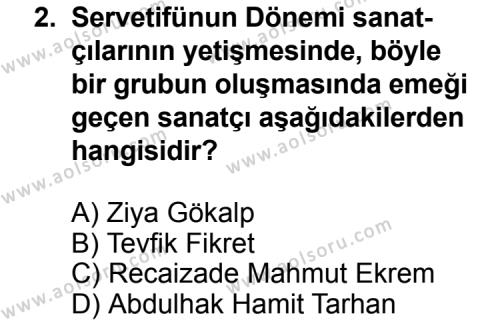 Seçmeli Türk Edebiyatı 6 Dersi 2014 - 2015 Yılı 1. Dönem Sınav Soruları 2. Soru