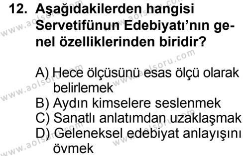 Seçmeli Türk Edebiyatı 6 Dersi 2014-2015 Yılı 1. Dönem Sınavı 12. Soru