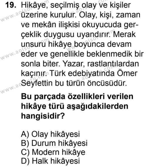 Seçmeli Türk Edebiyatı 6 Dersi 2014-2015 Yılı 2. Dönem Sınavı 19. Soru