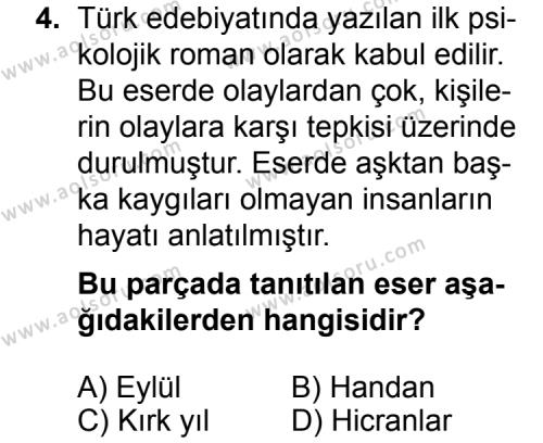 Seçmeli Türk Edebiyatı 6 Dersi 2014 - 2015 Yılı 3. Dönem Sınav Soruları 4. Soru