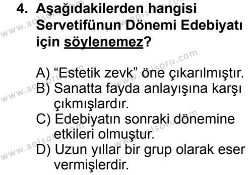 Seçmeli Türk Edebiyatı 6 Dersi 2014 - 2015 Yılı Ek Sınav Soruları 4. Soru