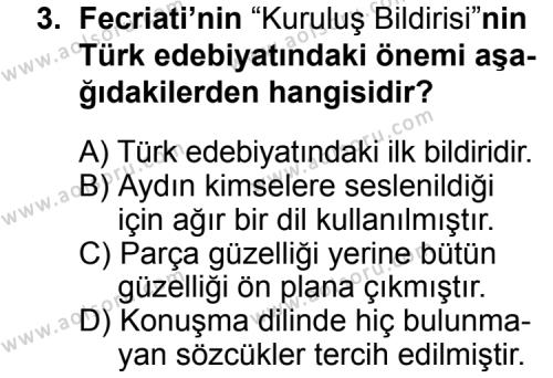 Seçmeli Türk Edebiyatı 6 Dersi 2015-2016 Yılı 2. Dönem Sınavı 3. Soru