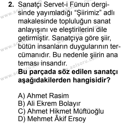Seçmeli Türk Edebiyatı 6 Dersi 2015 - 2016 Yılı 3. Dönem Sınav Soruları 2. Soru
