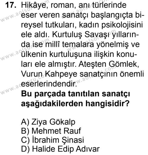 Seçmeli Türk Edebiyatı 6 Dersi 2015-2016 Yılı 3. Dönem Sınavı 17. Soru