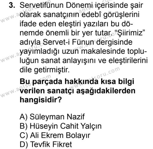 Seçmeli Türk Edebiyatı 6 Dersi 2016 - 2017 Yılı 2. Dönem Sınav Soruları 3. Soru