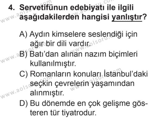 Seçmeli Türk Edebiyatı 6 Dersi 2017 - 2018 Yılı 3. Dönem Sınav Soruları 4. Soru