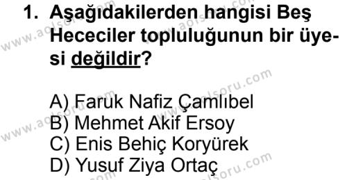 Seçmeli Türk Edebiyatı 7 Dersi 2011 - 2012 Yılı 3. Dönem Sınav Soruları 1. Soru