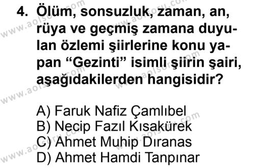 Seçmeli Türk Edebiyatı 7 Dersi 2012-2013 Yılı 1. Dönem Sınavı 4. Soru