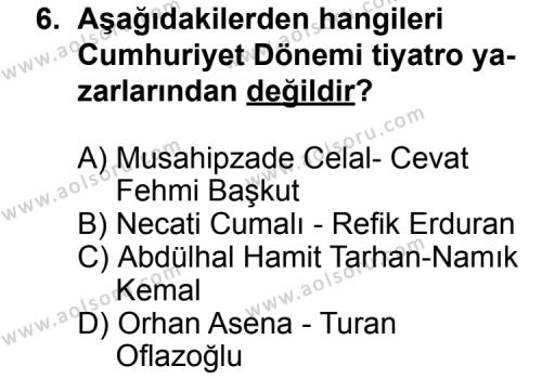 Seçmeli Türk Edebiyatı 7 Dersi 2012-2013 Yılı 1. Dönem Sınavı 6. Soru